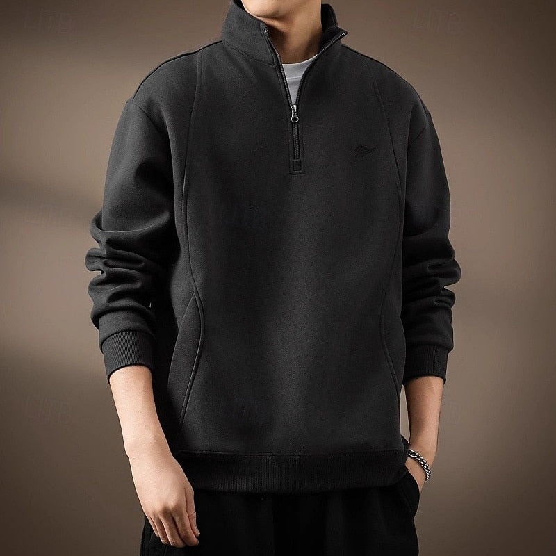 Men's dark gray quarter-zip sweatshirt with half-zip collar