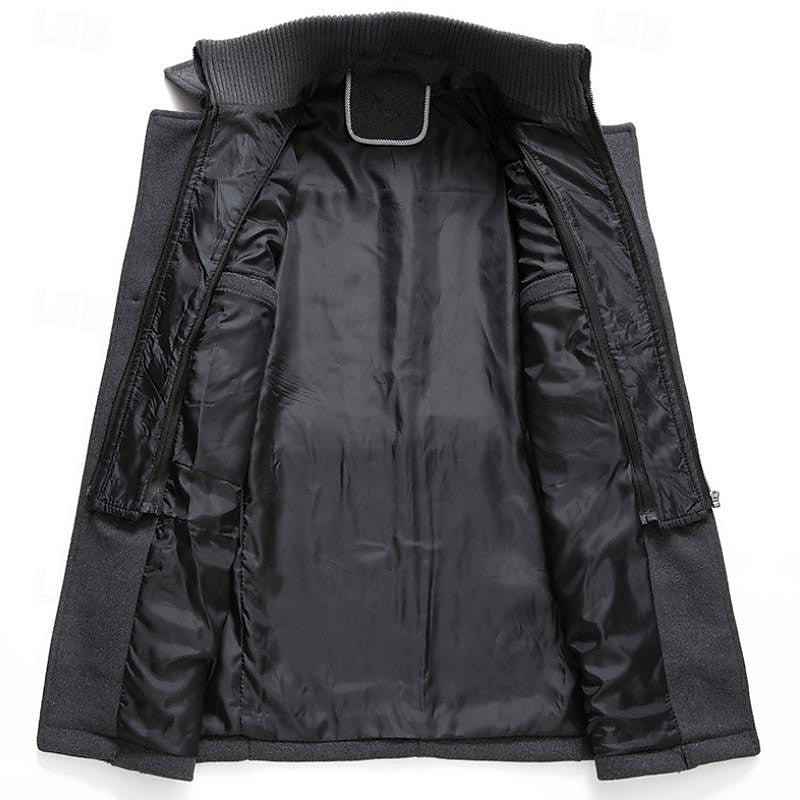 Men's tailored structured-collar overcoat with a classic silhouette