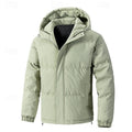 Men's green insulated hooded puffer jacket with elastic cuffs