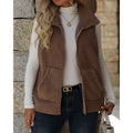 Women's khaki quilted puffer vest with zip front